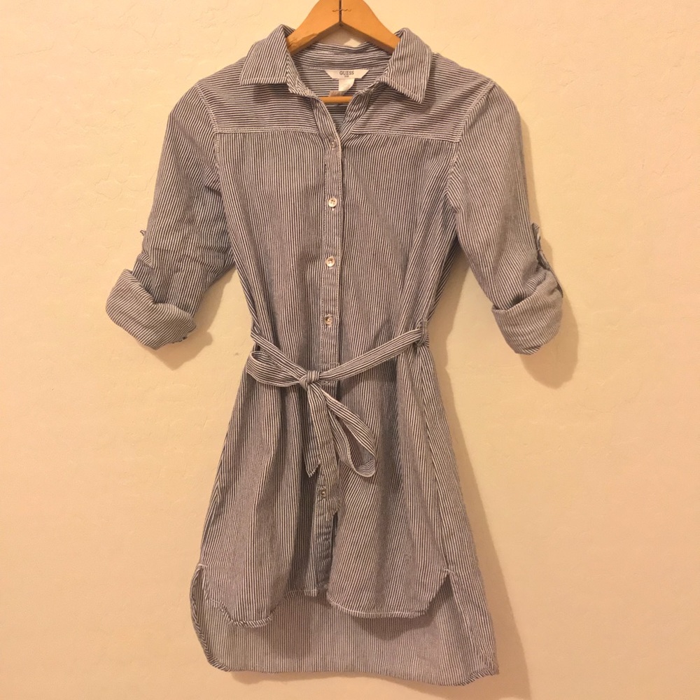 Guess kids blue and white striped dress